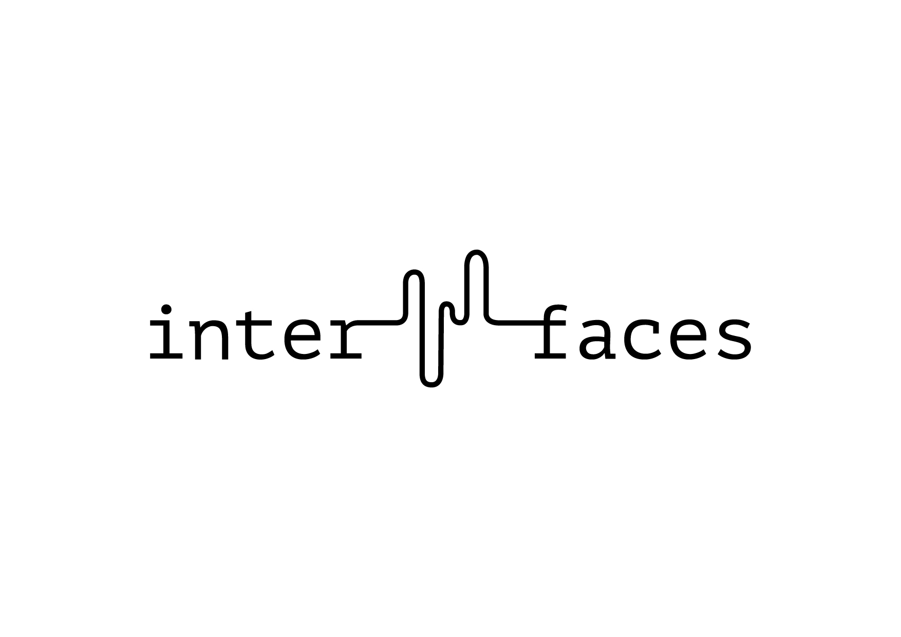 Black lettering of »interfaces« on a white background