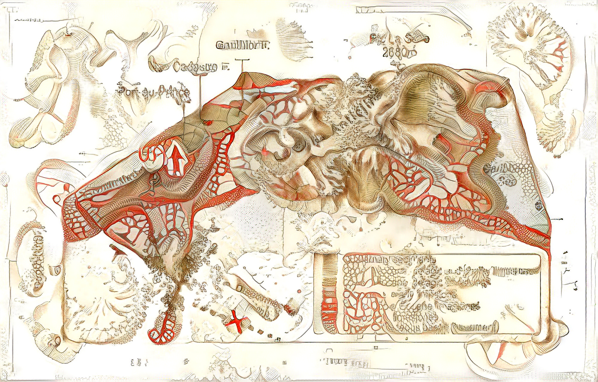 The drawing is animated by an algorithm that shows the cross-section of the ground, but instead of sediments a deep interlocking between animals and their environment.