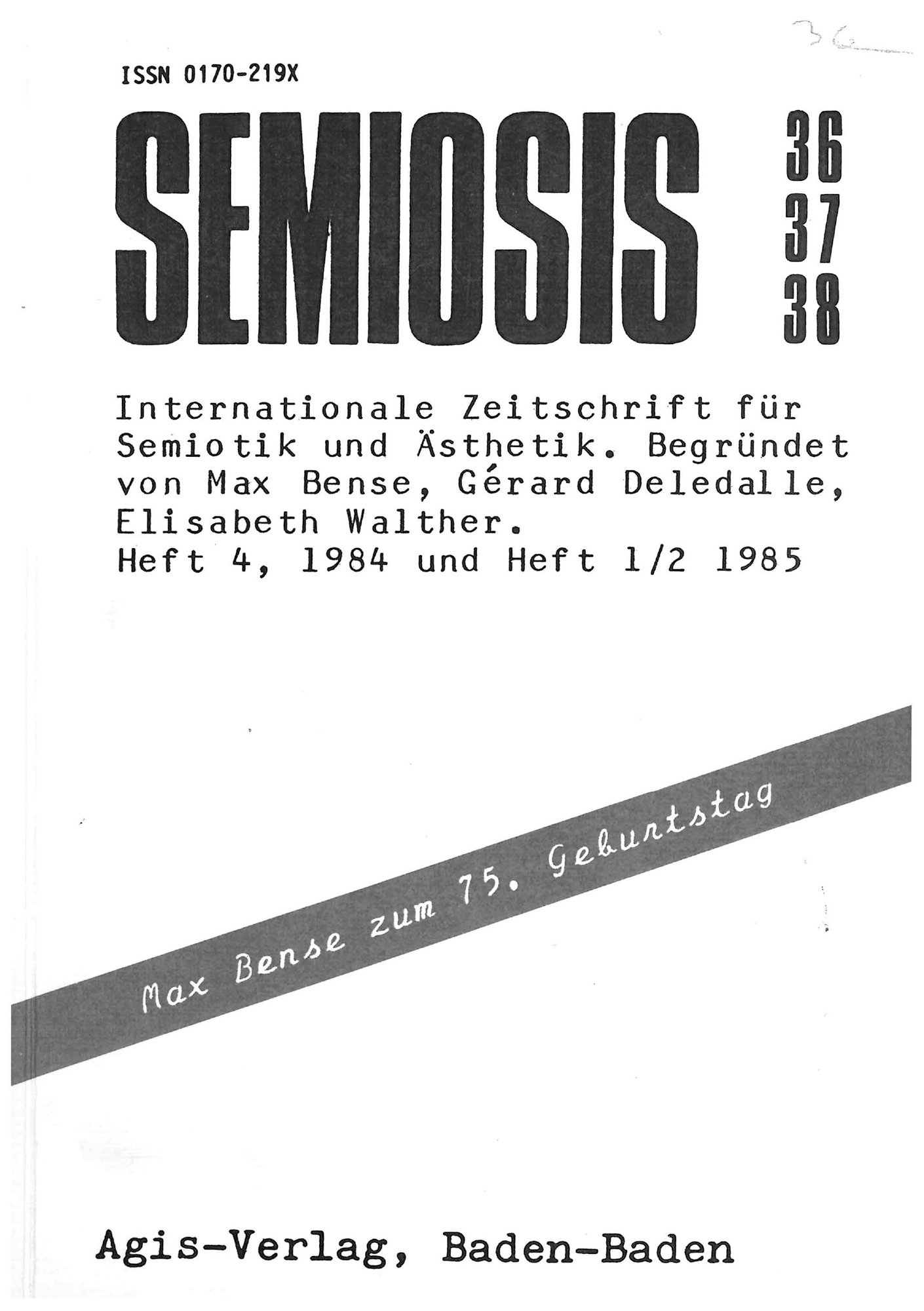Cover der Zeitschrift »Semiosis«: schwarze Schrift auf weißem Grund
