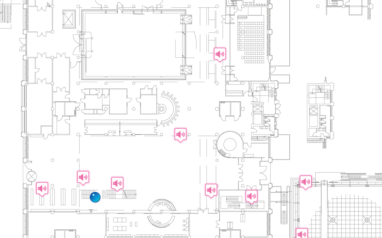 User interface: map of the museum with marked microphones
