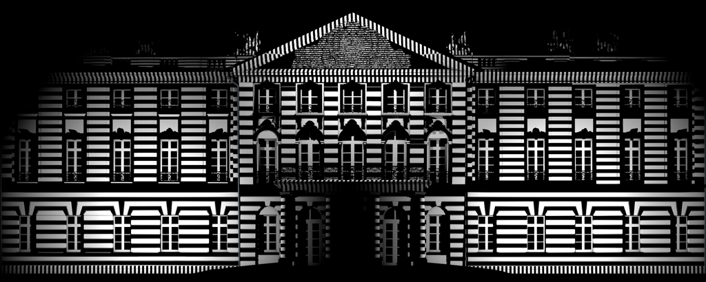 Die Schlossfassade in schwarz-weiß