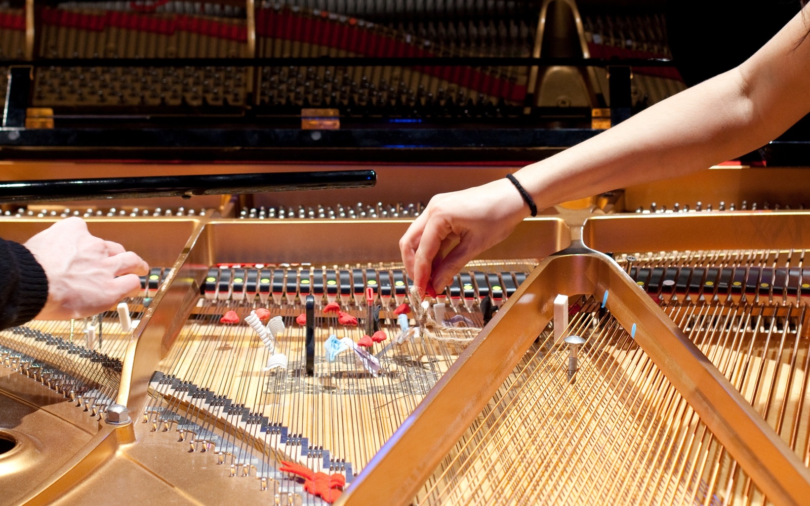 Between piano strings objects are inserted