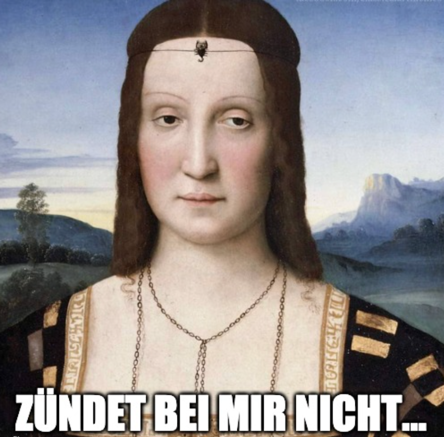 Altes Kunstwerk mit lustigem Spruch