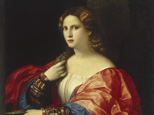 Renaissance-Gemälde einer Dame in Rot und Blau