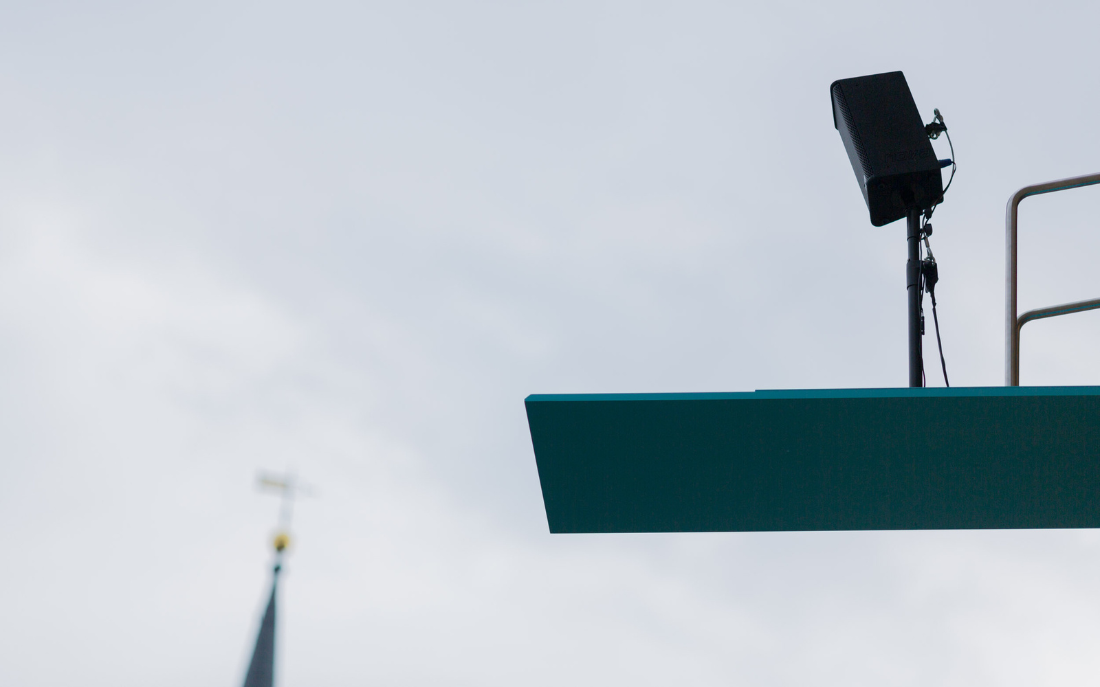 A loudspeaker stands on a springboard
