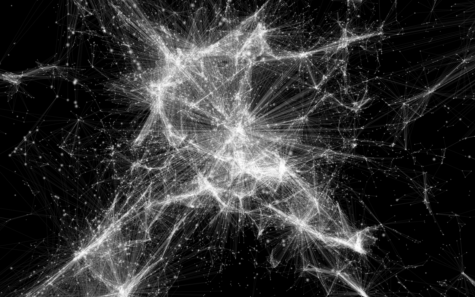 Zu sehen ist eine Visualisierung eines Netzwerkes. Es sieht aus wie ein Spinnennetz.