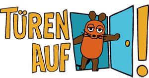 The mouse opens a blue door, next to it in yellow letters "open doors".