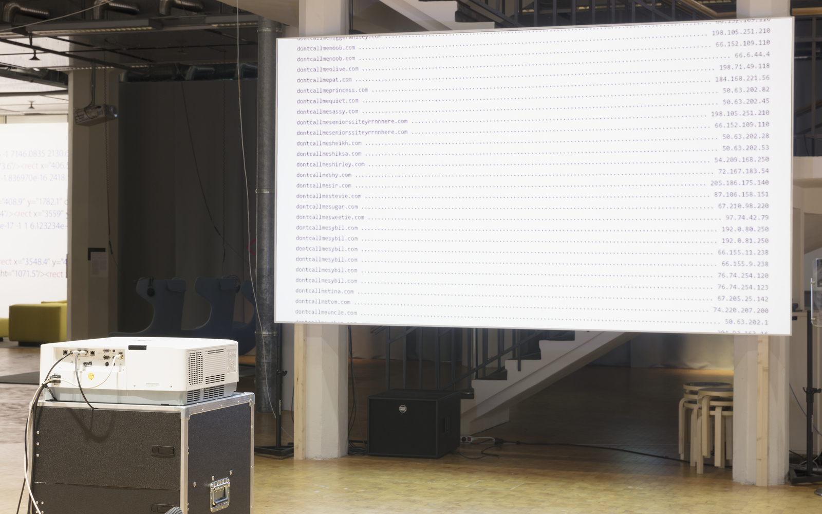 A white screen with beamer, on the screen there are different IP addresses.