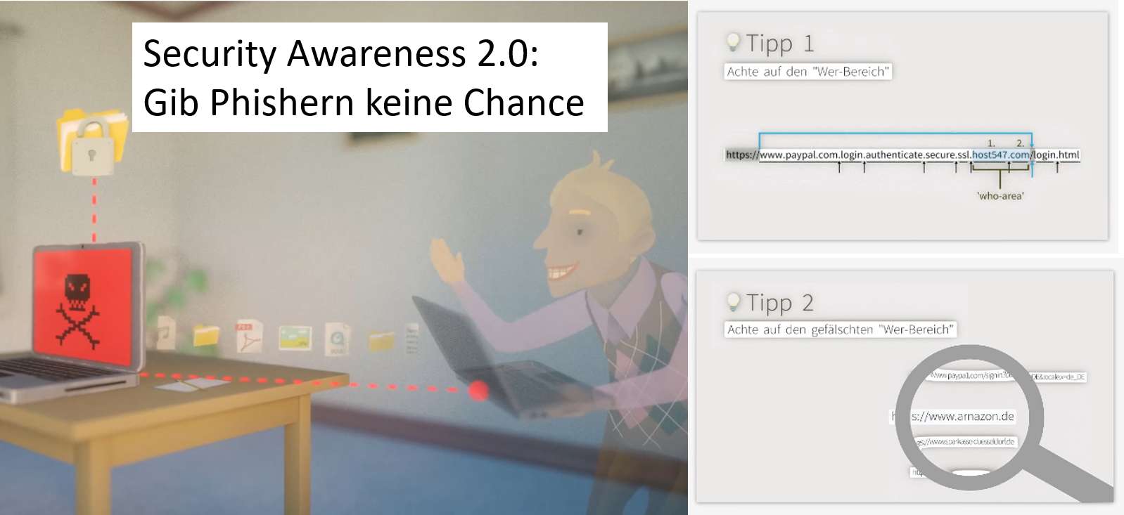 Karikatur eines Mannes mit Laptop, der Mails aus einem fremden Postfach "stiehlt".