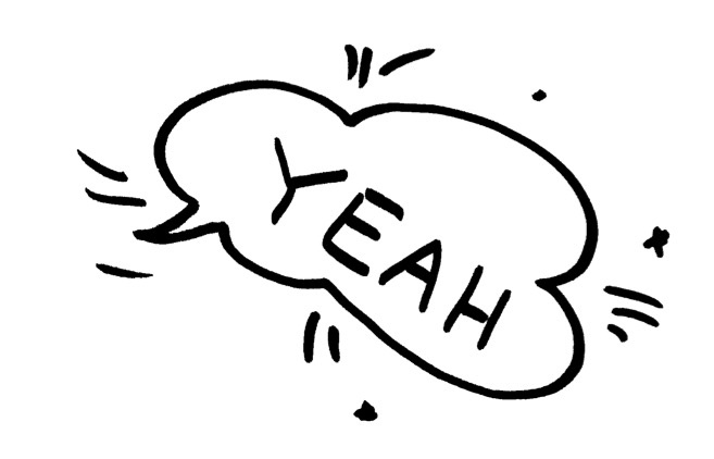 In einer Sprechblase steht der Ausruf "Yeah".