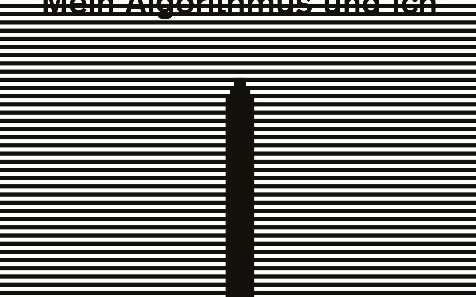 Auf dem Bild ist ein Buchcover zu sehen mit schwarz-weißen horizontalen Linien und einer Feder.