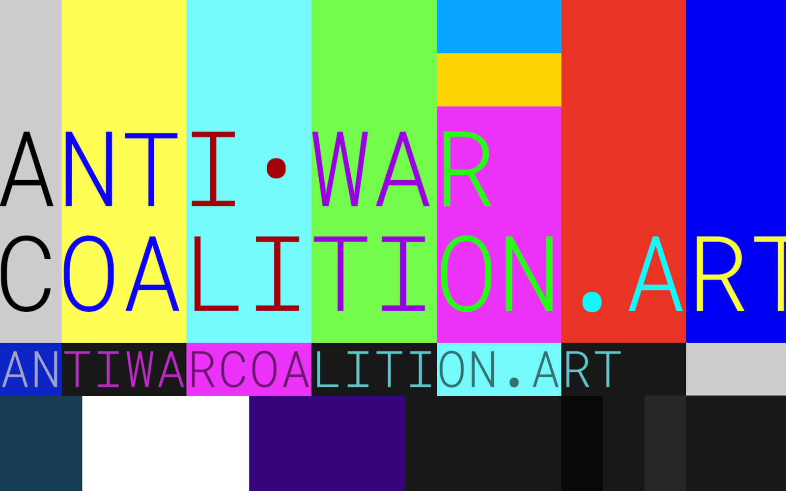 The text on the image reads Anti War Coalition.Art. The image resembles a test pattern. There are many color stripes visible.