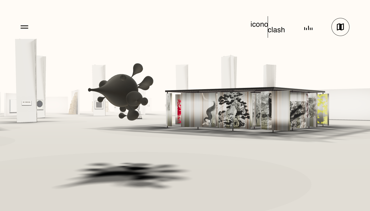 View into the 3D environment of the digital experience of »Iconoclash« 
