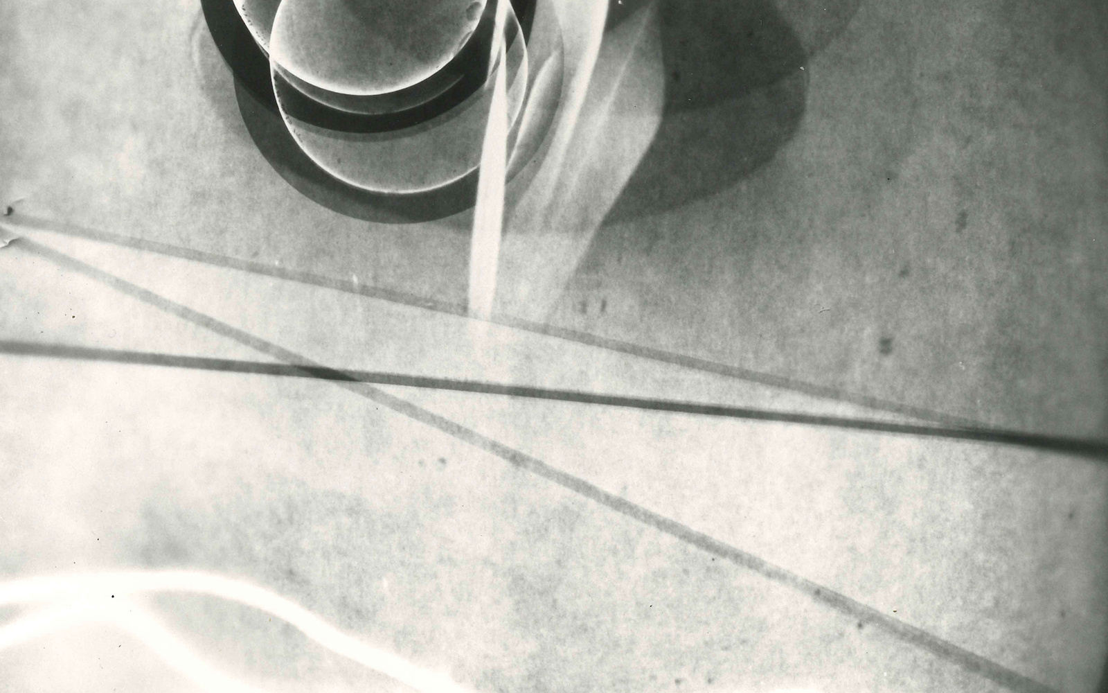Fotogramm mit Ringen und Federn.