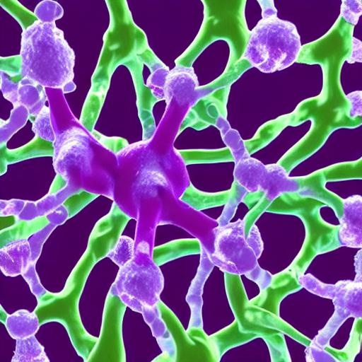 KI-generiertes violett-grünes Netzwerkmuster