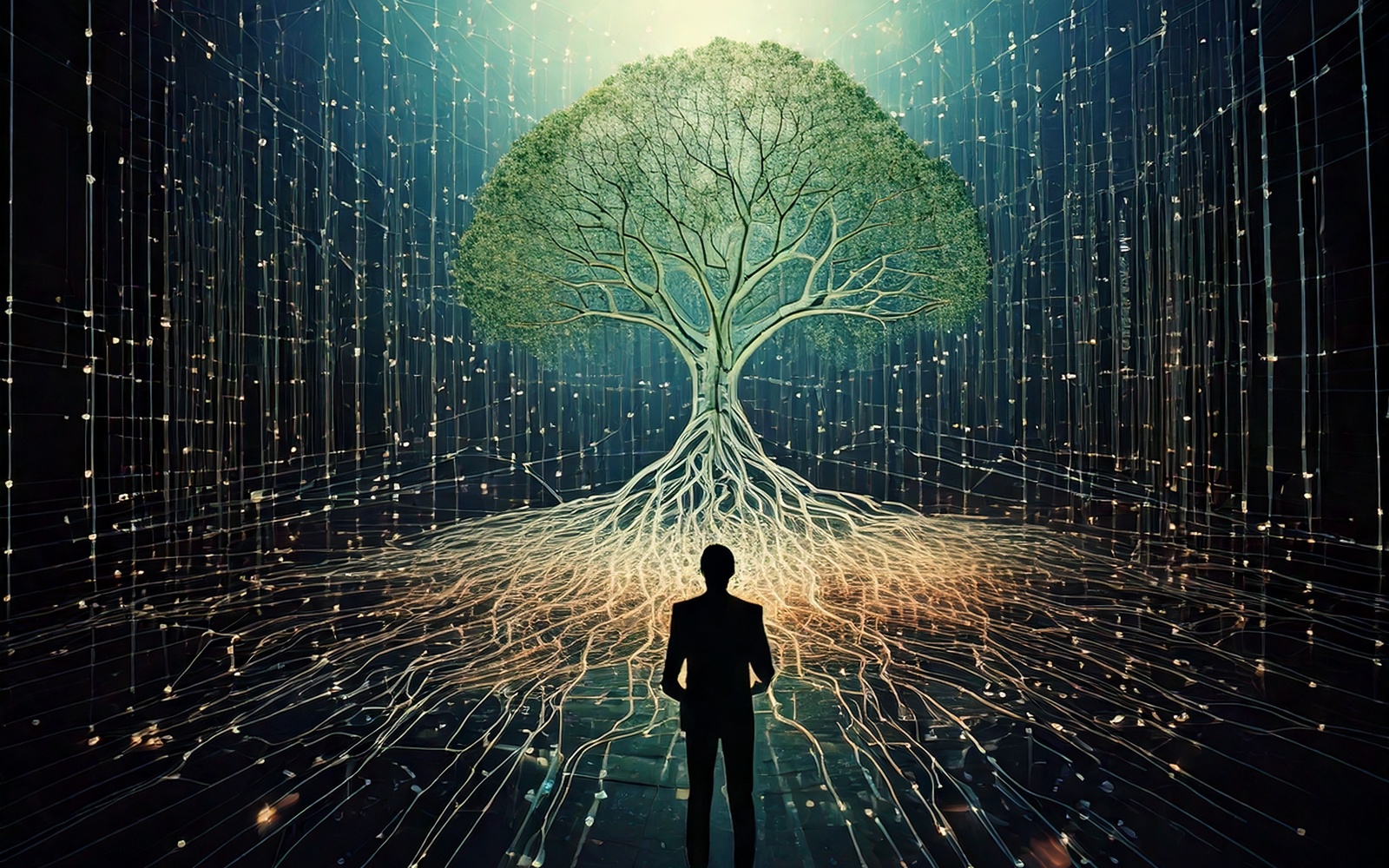 Zu sehen ist eine KI-generierte Grafik, die einen abstrakten Baum zeigt. 