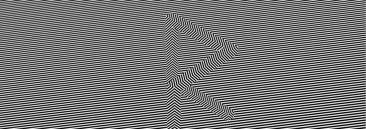 The image consists of black and white stripes, in which a black and white striped "R" can be seen
