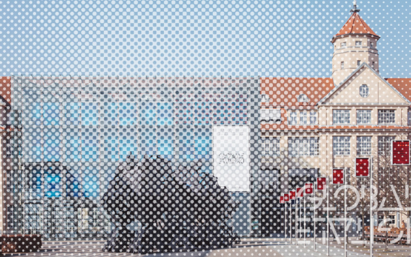 Building with cube of glass