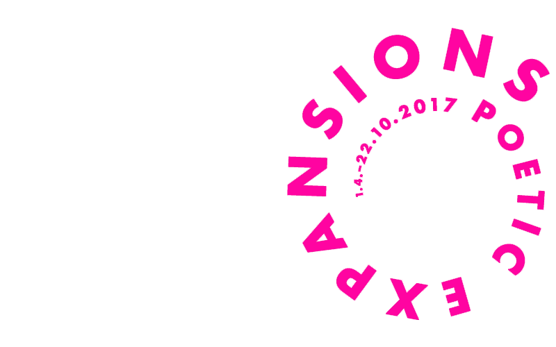 Pinker Schriftzug »Poetic Expansions« auf weißem Grund