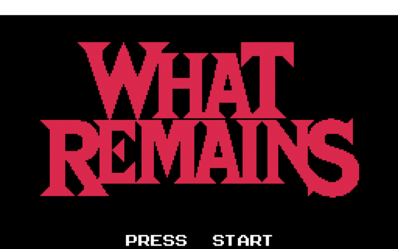 Rosa Schrift auf schwarzem Grund: What Remains