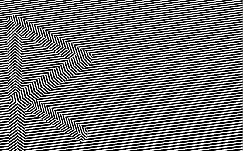 The image consists of black and white stripes, in which a black and white striped "R" can be seen
