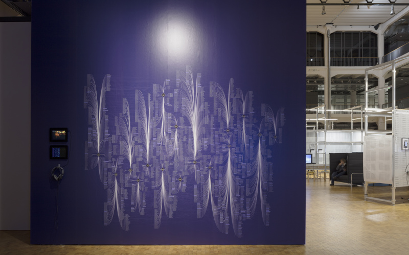 A blue wall with text diagram in white
