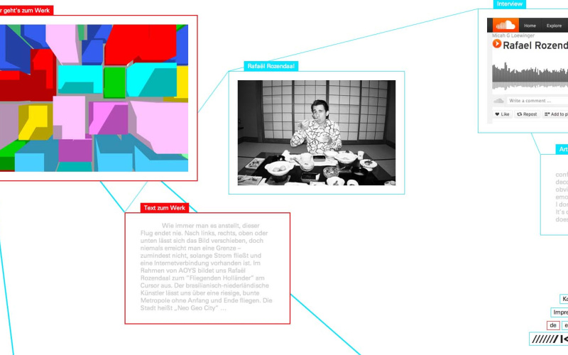 Ein screenshot der ArtOnYourScreen-Website: links oben das Logo, Textfelder im Hauptbereich und Bilder