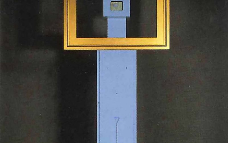 Die Göttin Unsichtbar sitzt vor ihrer Staffelei und malt bzw. bewegt überirdisch langsam immer wieder neue Formen in die Leinwand (Moving Painting)