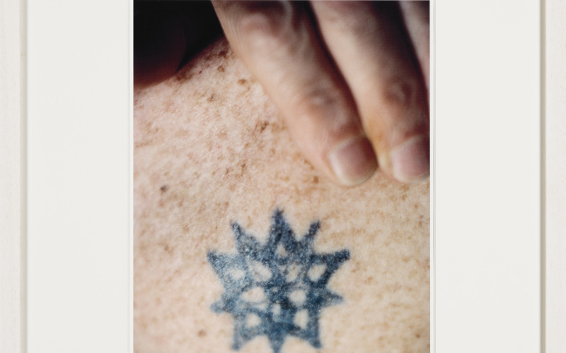 Brion’s Moroccan tattoo on his left shoulder as exposed one sunny morning while visiting at 6 Meisengasse, Basel