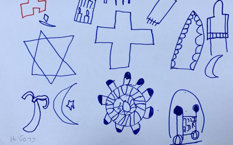 Kinderzeichnung von religiösen Symbolen