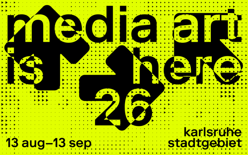 Gelb schwarze Grafik mit dem Text "Media Art Is Here"