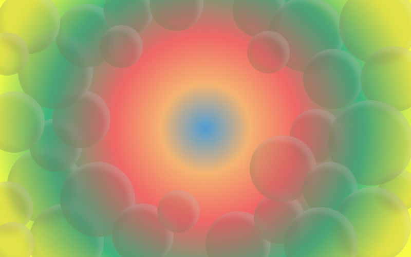 Mehrere Formen und Farben, wie gelb, grün, blau und rot, sind kreisförmig und traumartig zu sehen.