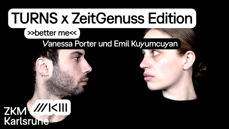 Portraits von Vanessa Porter und Emil Kuyumcuyan im Profil, sie schauen sich an.