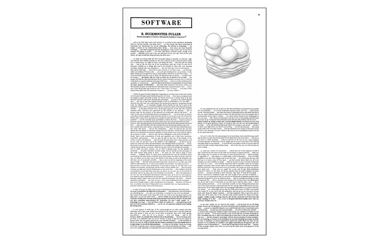 Buckminster Fuller, "Software", in: »Radical Software«, Vol. 1, Nr. 1, 1970