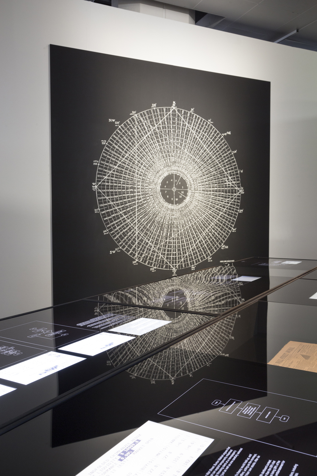 In the background: A circle full of bars. In the foreground: A display table