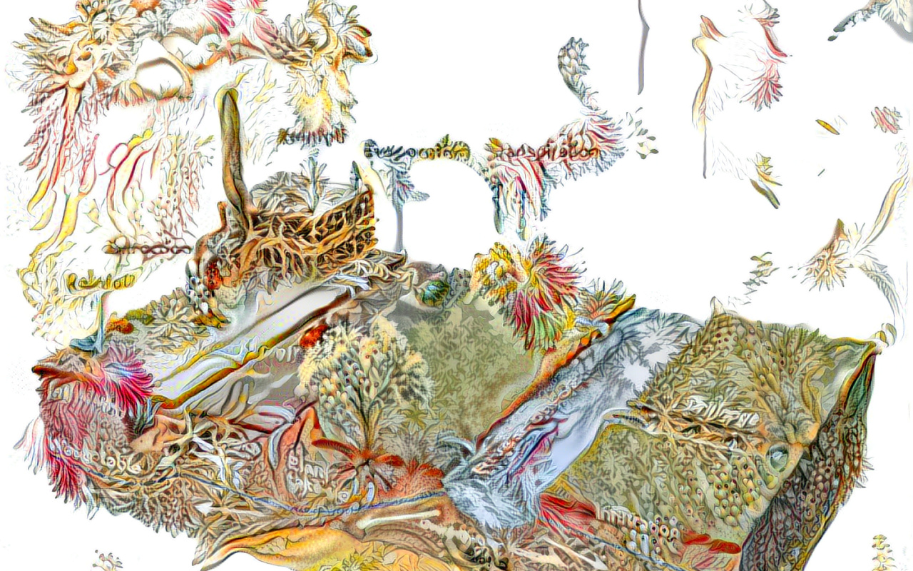 Die Zeichnung ist durch einen Algorithmus animiert, der den Querschnitt des Bodens zeigt, aber anstatt Sedimente eine tiefe Verzahnung zwischen Tieren und ihrer Umgebung.