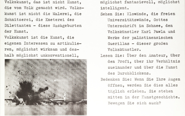 Plakat mit Text: »Volkskunst«