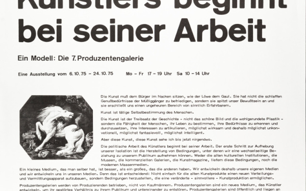 Plakat mit Text: Die politische Arbeit des Künstlers beginnt bei seiner Arbeit. Ein Modell