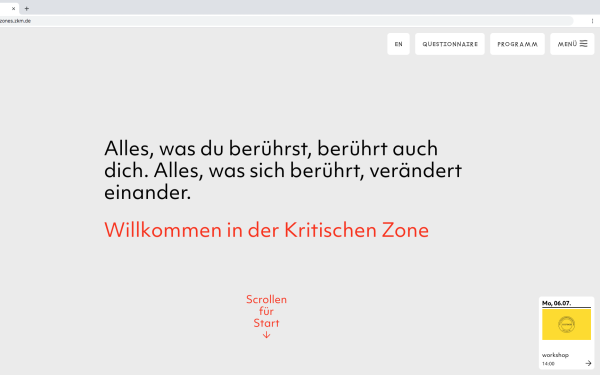 Ein Screenshot der virtuellen Plattform der Ausstellung Critical Zones.