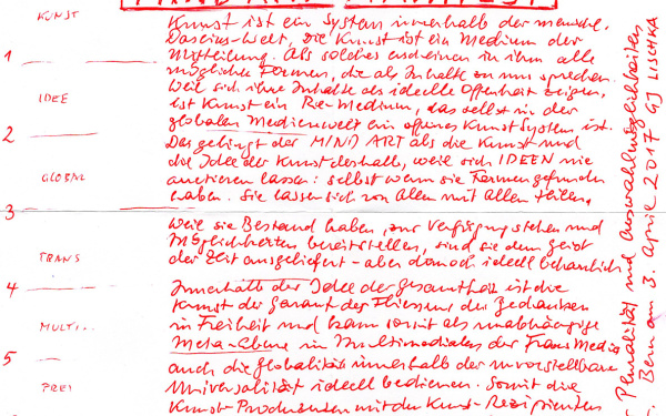 Paper from the archives of Gerhard Johann Lischka titled with "Manifest Mind Art"