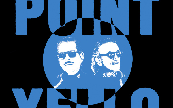 Das Albumcover von »Point« des Musikerduos Yello. Oben steht »Point«, unten steht »Yello« und in der Mitte ist ein Kreis, der den Scherenschnitt der beiden Köpfe der Musiker darstellt.