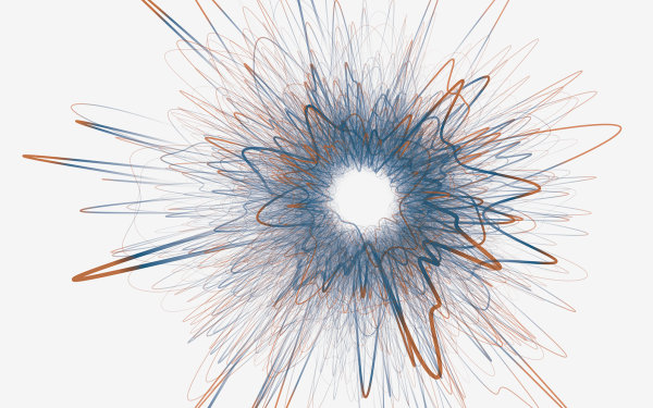 Zu sehen ist eine Visualisierung eines Netzwerkes. Die Form des Netzwerks erinnert an ein Stern, der explodiert.
