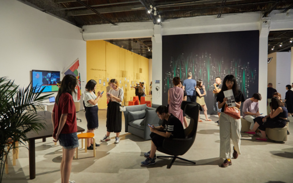 People in an exhibition space