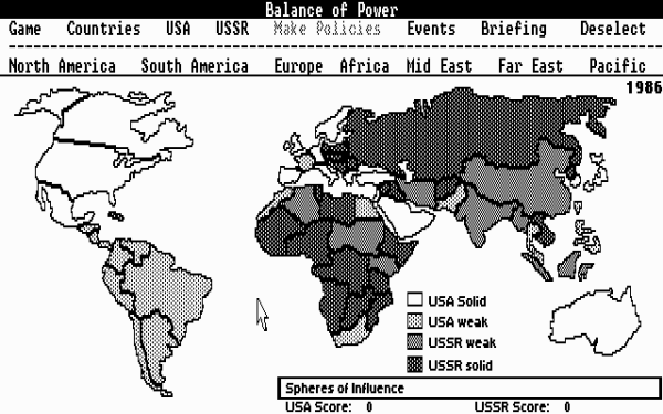 Screenshot des Spiels »Balance of Power« von Chris Crawford,1985. 