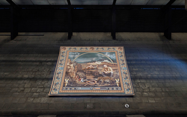 Margret Eicher, »Heroes 2«, 2012, digital montage, jacquard fabric Courtesy of the artist