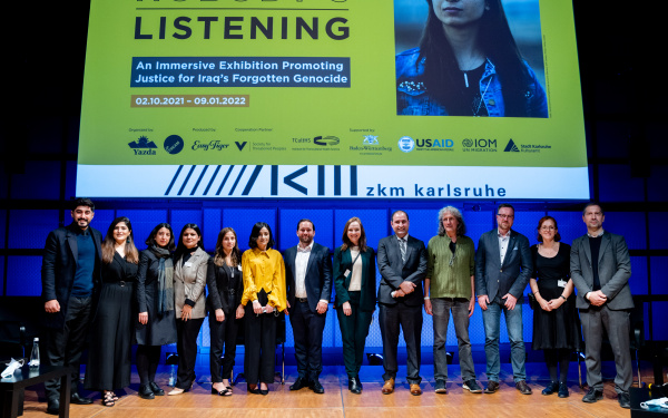 On view are the panel participants of the opening at the ZKM Medientheater