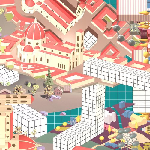 Computergenerierter, abstrakter Blick auf die Stadt Florenz