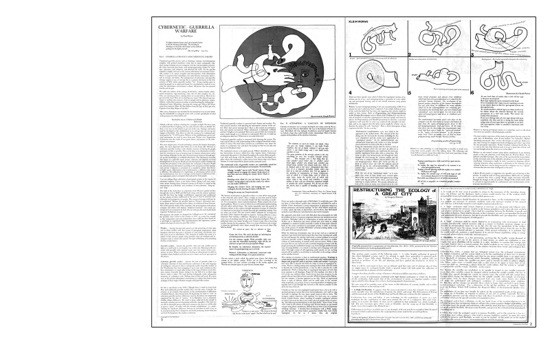 Paul Ryan, "Cybernetic Guerilla Warfare", in: »Radical Software«, Vol. 1, Nr. 3, 1971,  S. 1–2.
