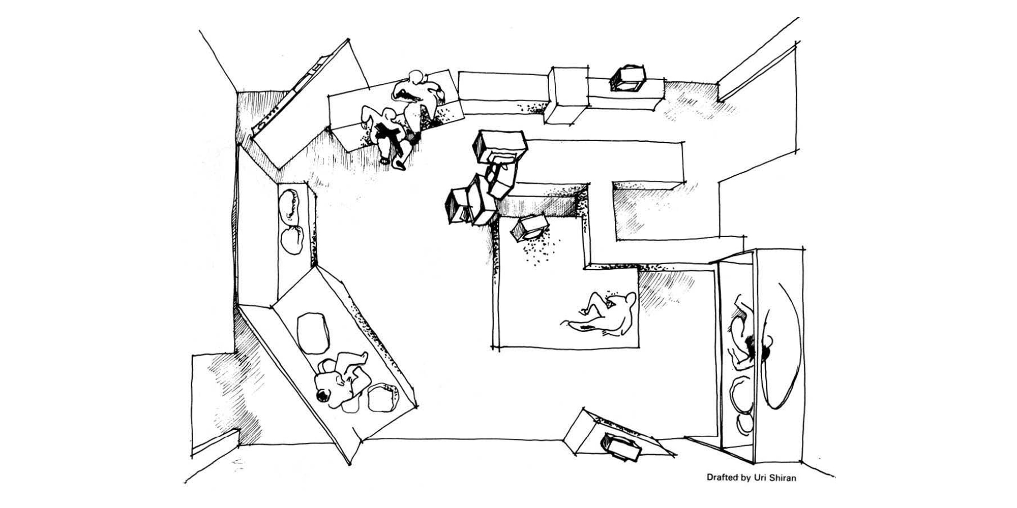 Ira Schneider, "Video Theatre", in: »Radical Software«, Vol. 2, Nr. 5, 1973, Illustration von Uri Shiran