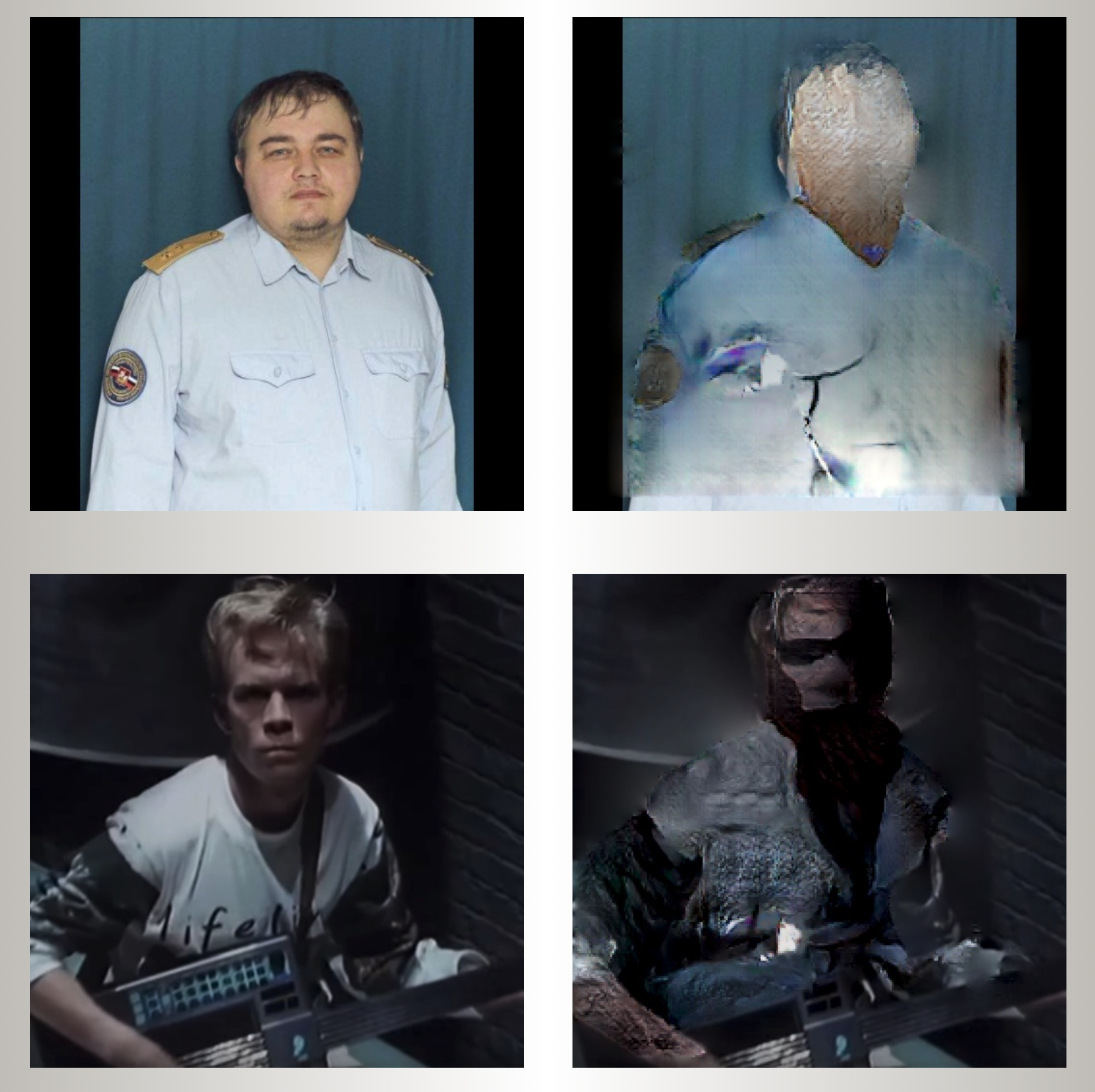 Das Bild zeigt eine Collage aus vier Fotos, auf den beiden Fotos links sind zwei Männer deutlich zu erkennen, auf den beiden rechts davon sind die beiden Männer nicht mehr zu erkennen und maskiert. 